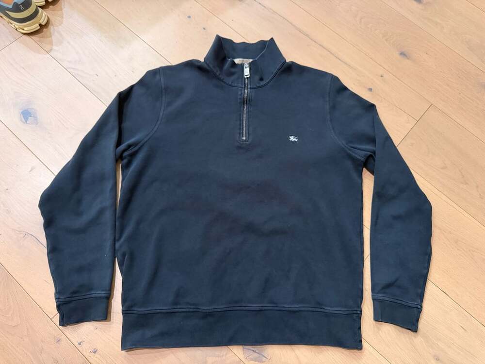 Burberry London 1/4 Zip Pullover Sweatshirt Size L Black Equestrian Knight